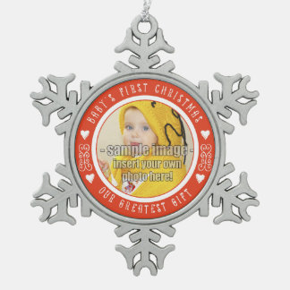 Baby's First Christmas - Our greatest gift ORANGE Snowflake Pewter Christmas Ornament