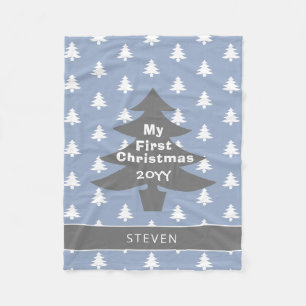 Babys First Christmas Pastel Blue Personalized Fleece Blanket