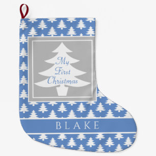 Baby's First Christmas Pastel Blue Personalized Large Christmas Stocking