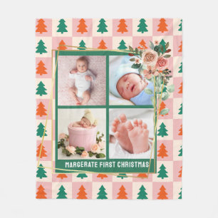 Baby's First Christmas Personalized 4 Photo Fleece Blanket
