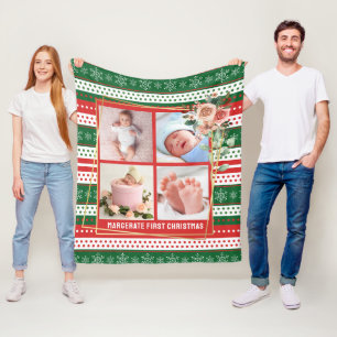 Baby's First Christmas Personalized 4 Photo Fleece Blanket