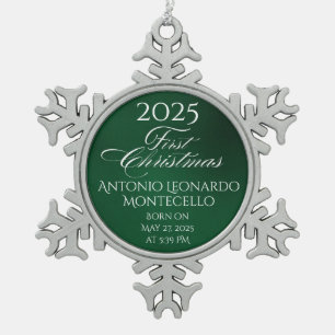 Baby's First Christmas Personalized Birth Holiday Snowflake Pewter Christmas Ornament