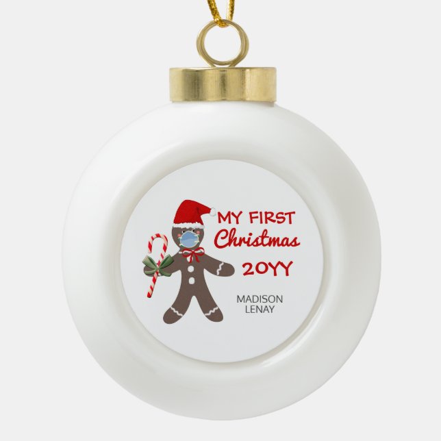 Baby's First Christmas Personalized Ceramic Ball Christmas Ornament (Front)