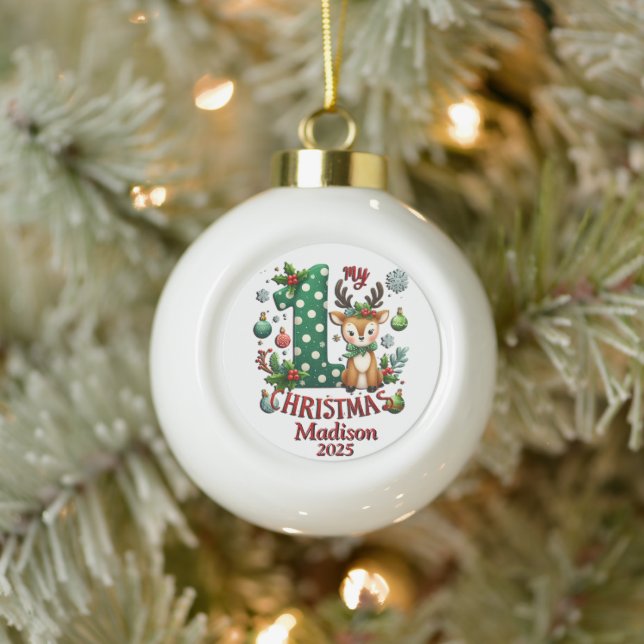 Baby's First Christmas Personalized Ceramic Ball Christmas Ornament (Tree)