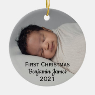 Babys First Christmas Personalized Modern Ceramic Ornament