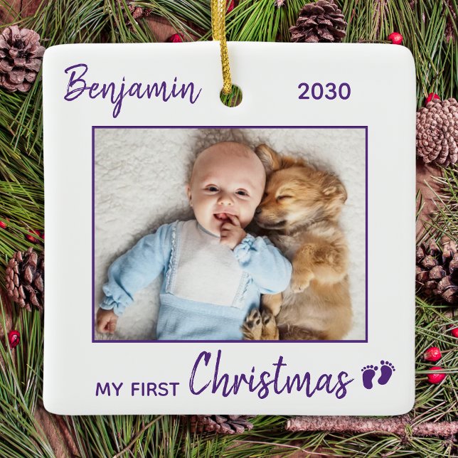Baby's First Christmas Personalized Modern Photo Ceramic Ornament (Creator Uploaded)