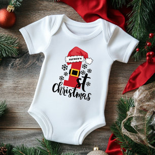 Baby's First Christmas Personalized Name Santa Hat Baby Bodysuit