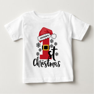 Baby's First Christmas Personalized Name Santa Hat Baby T-Shirt