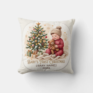 Baby's First Christmas Personalized Ornament Throw Pillow