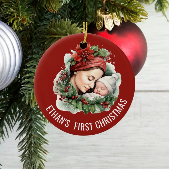Baby's First Christmas Personalized Photo and Date Ceramic Ornament (Creator Uploaded)