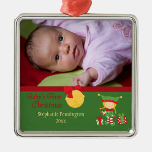Baby's first christmas personalized photo ornament