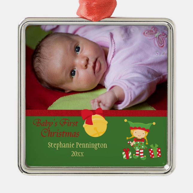 Baby's first christmas personalized photo ornament (Front)