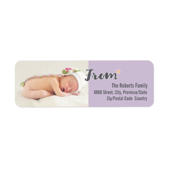 Baby's First Christmas Personalized Photo, purple Return Address Label