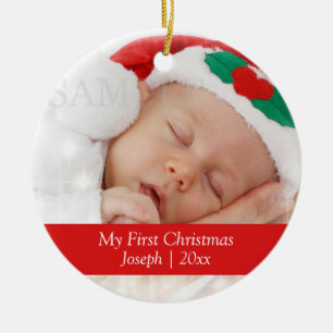 Baby's First Christmas Personalized Photo Template Ceramic Ornament