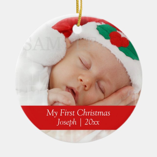 Baby's First Christmas Personalized Photo Template Ceramic Ornament (Front)
