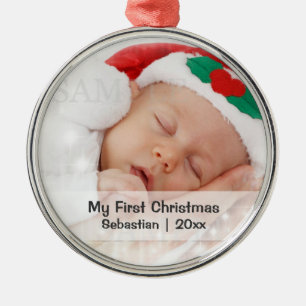 Baby's First Christmas Personalized Photo Template Metal Ornament