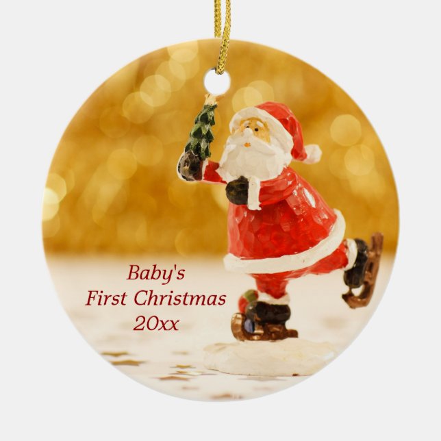 Baby's First Christmas Personalized Santa Ornament (Front)