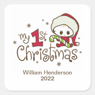 Baby's First Christmas Personalized Square Sticker