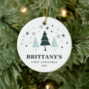 Baby's First Christmas Personalized Winter Forest Ceramic Ornament