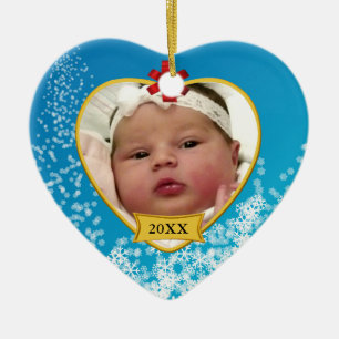 Baby's First Christmas Photo and Birthday Ceramic Ornament