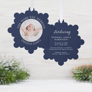 Babys First Christmas Photo Blue Holiday Ornament Card