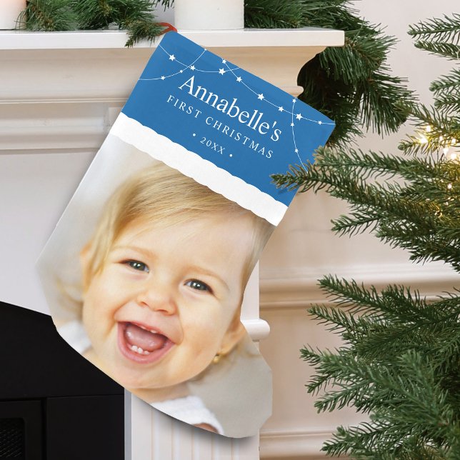 Baby's First Christmas Photo Blue Small Christmas Stocking (Baby's First Christmas Photo Blue Small Christmas Stocking)