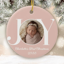 Baby's First Christmas Photo Blush Pink Ceramic Ornament