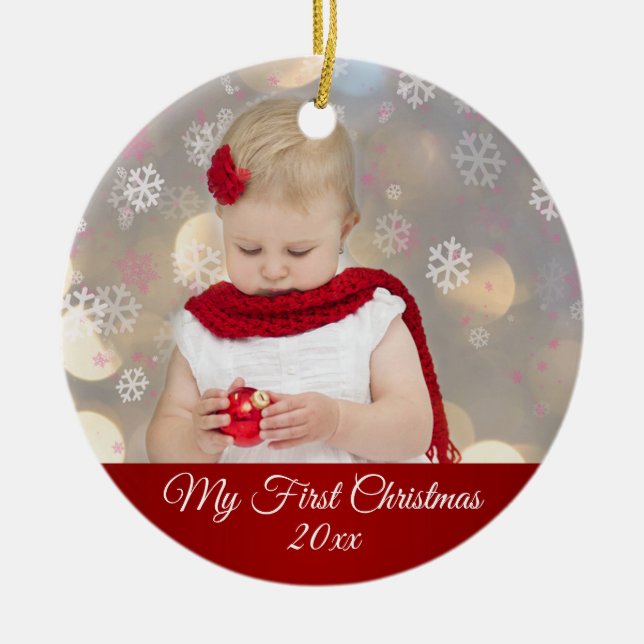 Baby's First Christmas Photo Ceramic Ornament (Front)