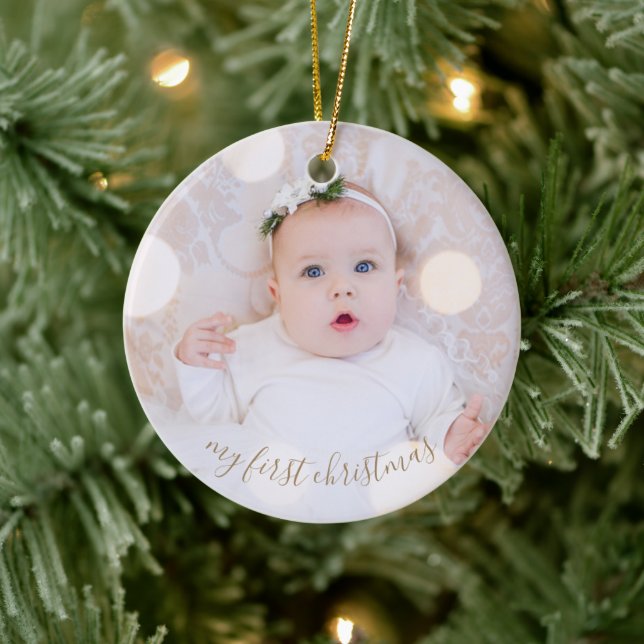 Baby's First Christmas Photo Ceramic Ornament (Tree)