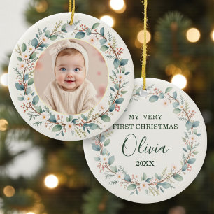 Baby's First Christmas Photo Ceramic Ornament