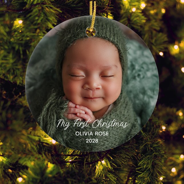 Babys First Christmas Photo Ceramic Ornament (Creator Uploaded)