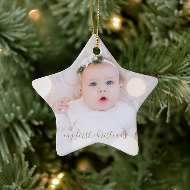 Baby's First Christmas Photo Ceramic Ornament (Tree)