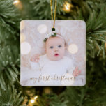 Baby's First Christmas Photo Ceramic Ornament<br><div class="desc">Your favourite photo on a square ceramic ornament. Upload your own image to create Christmas tree ornaments for yourself or give as a gift to family,  friends,  parents and grandparents!</div>