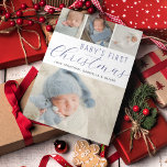 Babys First Christmas Photo Collage Blue Holiday Card<br><div class="desc">A modern holiday card to celebrate your baby's first Christmas with  family and friends. The design features a photo collage of your favourite photos. Personalize with your family's names. The reverse side is blue with a snowfall pattern overlay.</div>