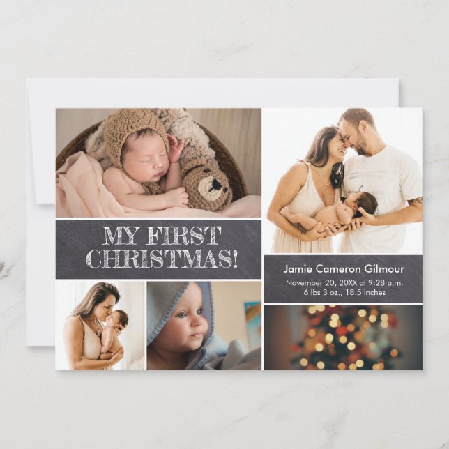 Baby's first Christmas Photo collage chalkboard  Thank You Card (Front)