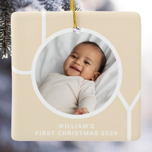 Baby's First Christmas Photo Cream Ceramic Ornament