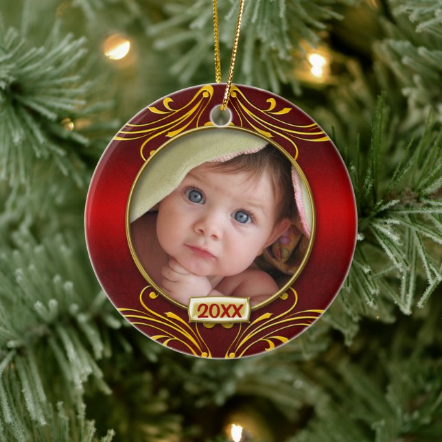 Baby's First Christmas Photo Frame Ceramic Ornament (Tree)