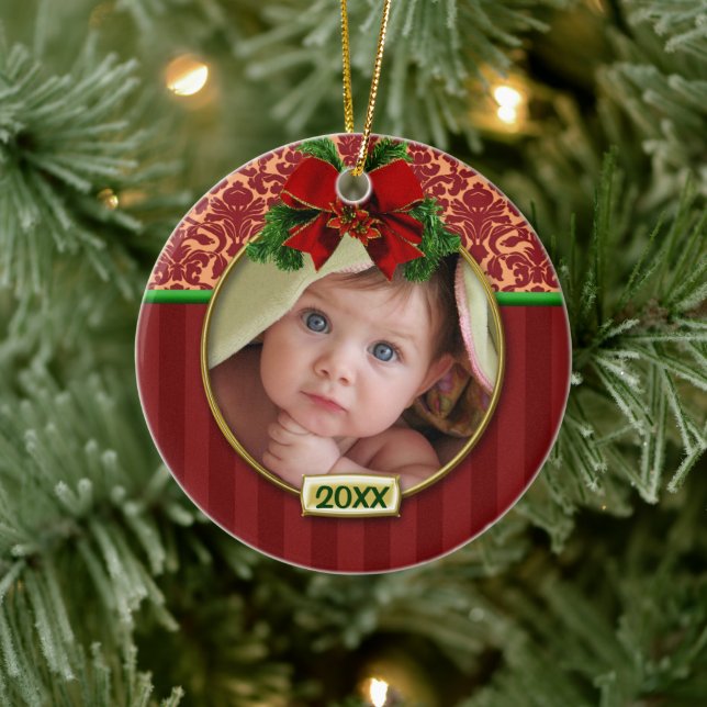 Baby's First Christmas Photo Frame Ceramic Ornament (Tree)
