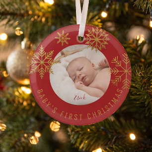 Babys First Christmas Photo Gift Glass Ornament