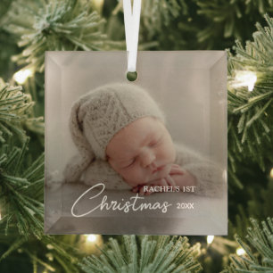 Baby's First Christmas Photo Glass Ornament