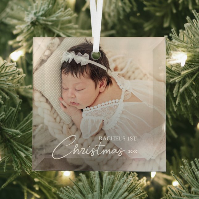 Baby's First Christmas Photo Glass Ornament (Insitu)