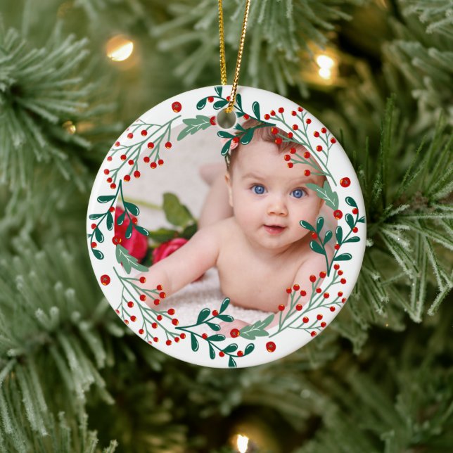 Baby's first christmas photo holiday cherry   ceramic ornament (Tree)