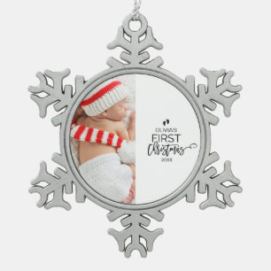 Baby's First Christmas Photo Holiday Snowflake Pewter Christmas Ornament