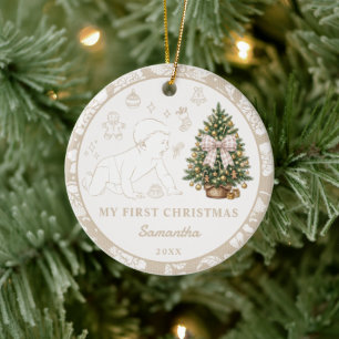 Baby's First Christmas Photo Ivory Lace Ornament