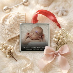 Babys First Christmas Photo Keepsake Metal Ornament