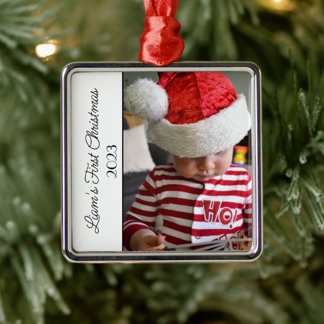 Baby's First Christmas Photo Metal Ornament (Tree)