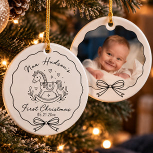 Baby's First Christmas Photo Minimalist Newborn Ceramic Ornament