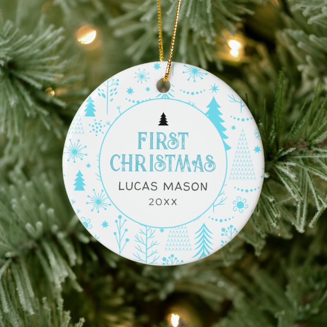 Baby's First Christmas Photo Modern Ceramic Ornament (Tree)