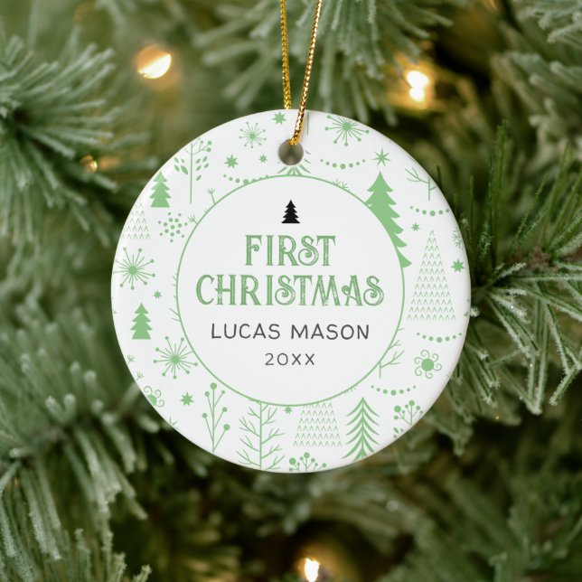 Baby's First Christmas Photo Modern Ceramic Ornament (Tree)