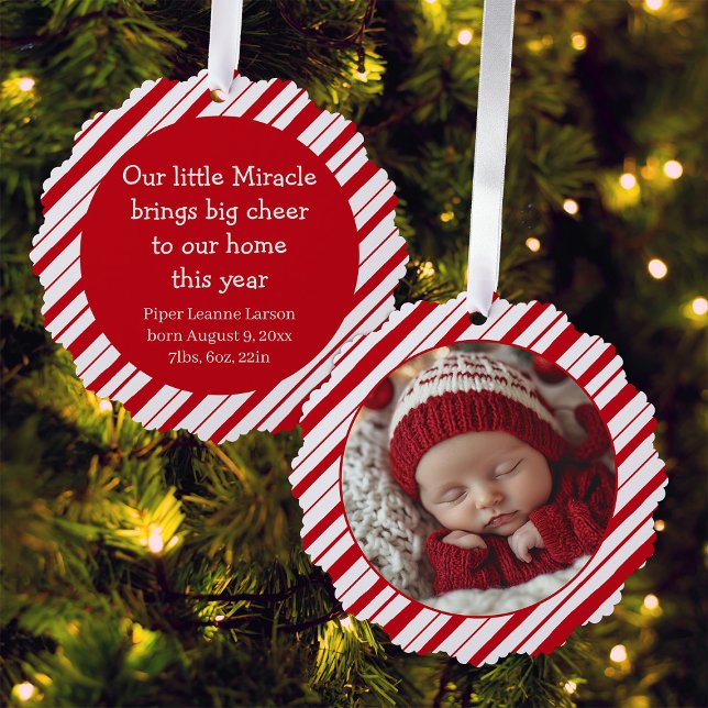 Baby's First Christmas Photo New Parent Peppermint Ornament Card (Creator Uploaded)
